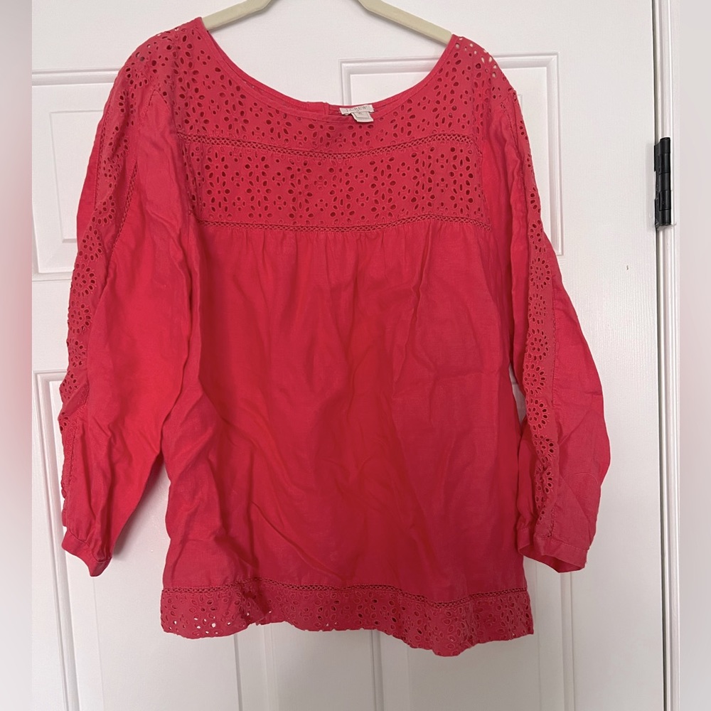 J Crew womens eyelet linen top